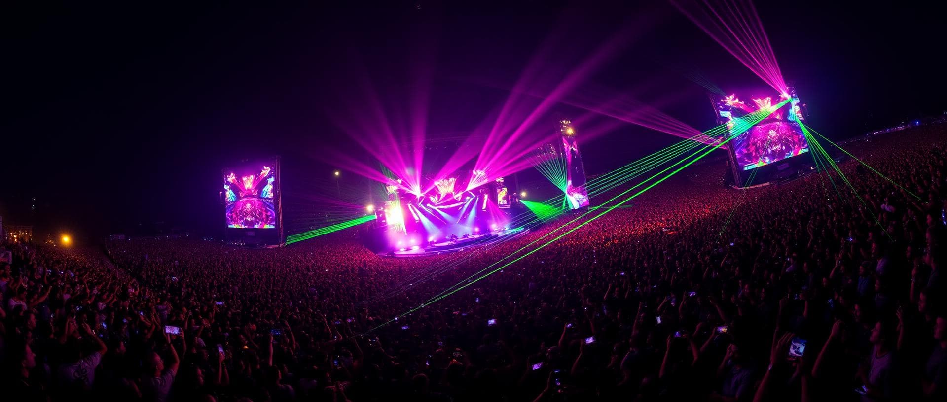 Festival crowd under colorful lights